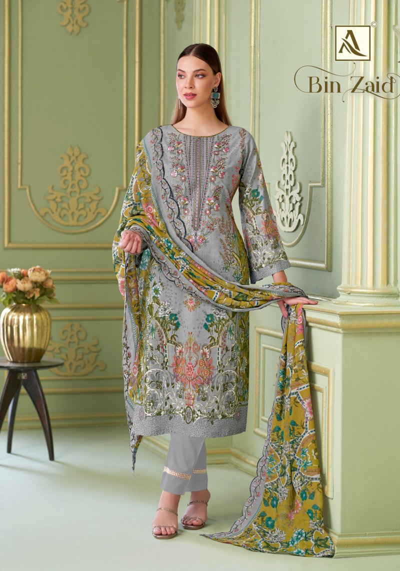 Zaid By Alok Cambric Cotton Printed Embroidery Dress Material 